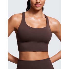 CRZ YOGA Womens Strappy Longline Sports Bra - Wirefree Criss Cross Padded Crop Tank Top Workout Yoga Bras Hot Fudge Brown Medium
