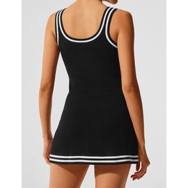 TQD Tennis Dress for Women Athletic Striped Knitted Sweater Tank Mini Active Casual Club Golf Dresses 2025 Trendy(Black,S)