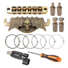 Unxuey Bronze Guitar Tune-O-Matic Bridge Classical Roller Saddle Bridge and Tailpiece for LP Electric Guitar, Include Strings Guitar Mounting Accessories String Winder