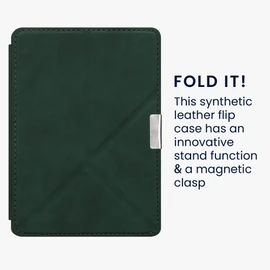 kwmobile Case Compatible with Kobo Aura Edition 2 Case - Faux Leather Case - eReader Protective Case - Cover Dark Green