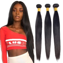 Evaxilc Straight Human Hair Bundles with Baby Hair Weave 3 Bundles Total 300 g #1B Natural Black Colour Bundles Human Hair Extensions 14 16 18 Inches