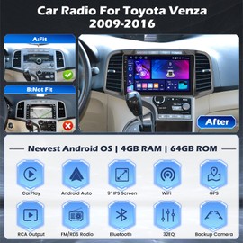 Hikity [4+64G] Android 13 Car Radio for Toyota Venza 2009 2010 2011 2012 2013 2014 2015 2016 with Wireless Carplay Android Auto, 9 Inch Touch Screen Stereo GPS WiFi Bluetooth Backup Cam Mic