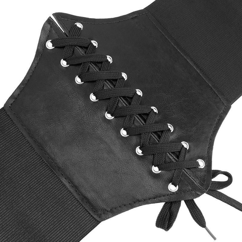 Glamorstar Corset Belt for Women Lace-up Leather Elastic Belts for