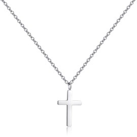 Joxevyia Cross Necklace for Women Silver Stainless Steel Cross Necklace Plain Dainty Cross Pendant Simple Faith Jewelry Birthday Gift for Women