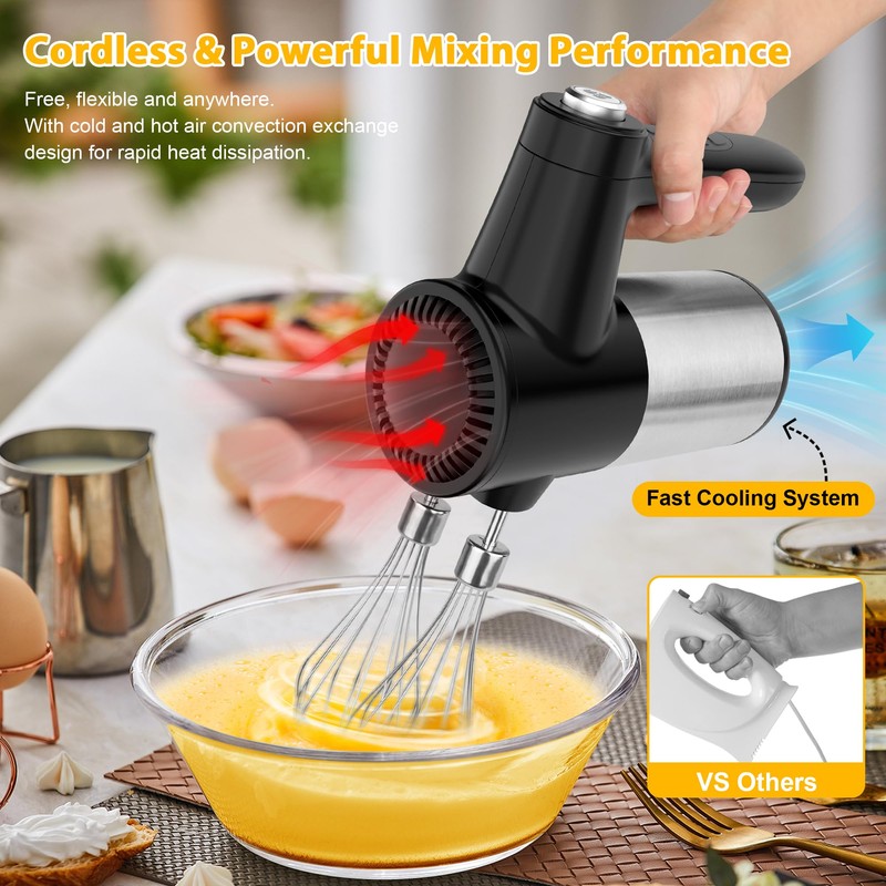 Cordless Hand Mixer, Digital Display 7 Speed Rechargeable Electric Mixer