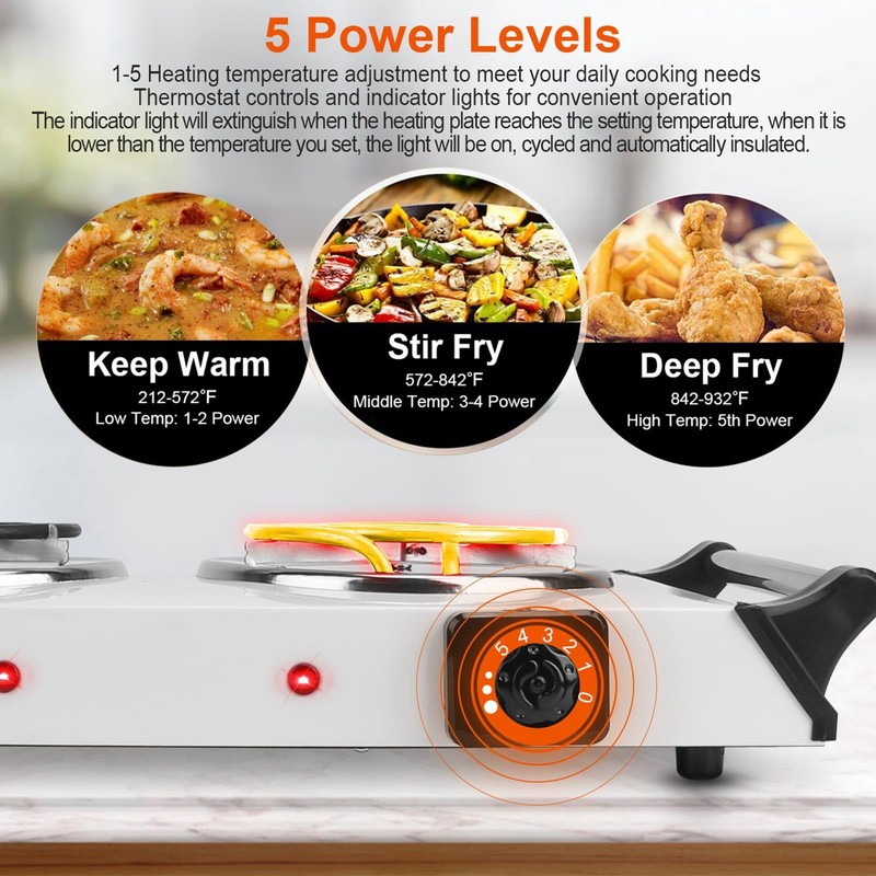 KOCASO 2000W Portable Electric Stove for Cooking，Electric Dual Burner Coil