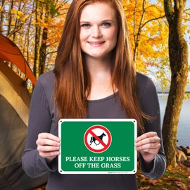 Please Keep Horses Off The Grass Sign, 10x7 Inches, Rust Free .040 Aluminum, Fade Resistant, Made in USA