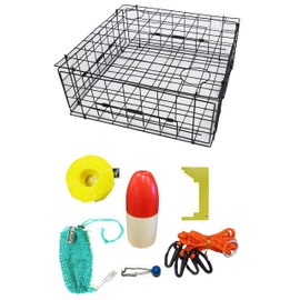 KUFA Sports Vinyl Coated 28"x28"x12" Crab Trap & Accessory Kit (100' Poly Rope with line Weight, Caliper,Harness,Bait Case & 13" Red/White Float) S70+CAP37