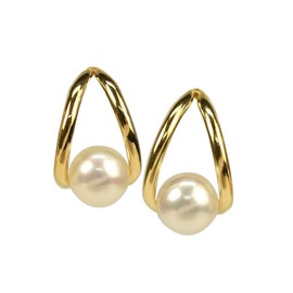 Four Leaf Clover 18K Gold Pearl Earrings, Stud Earrings, 18k K18 Gold, Freshwater Pearls, June Birthstone, Sa508, Pearl