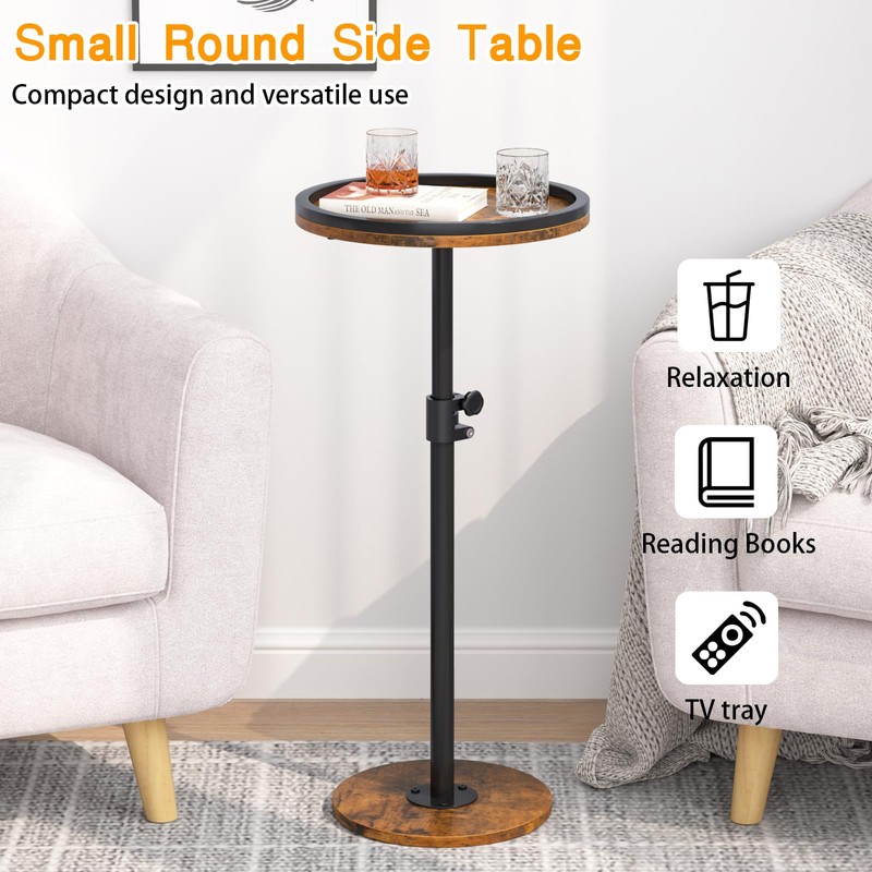 Kificet Small Side Table, Drink Table, Height Adjustable Round End