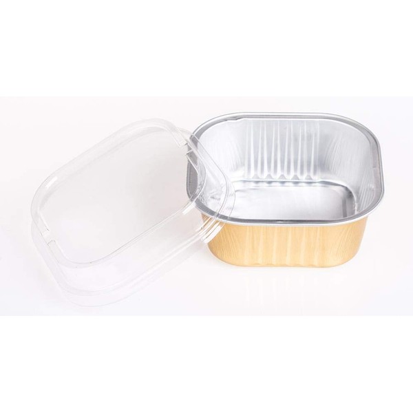4 2/5" Square 10oz 300ml Disposable Aluminum Cups with Plastic Lids (50, Gold)