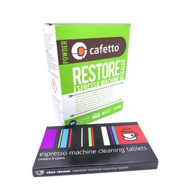 Cino Cleano Espresso Machine Cleaning and Descaling Pack 8 Tablets and Box of 4 Restore Sachets for all Breville Machines