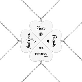 HOFOYA Sisters Necklaces for 4 Best Friends Forever and Ever Neckalce Set 4 BFF Necklace 4 Piece Charms & Pendants Clover of 4 friendship Jewelry Gifts For Women Teens.