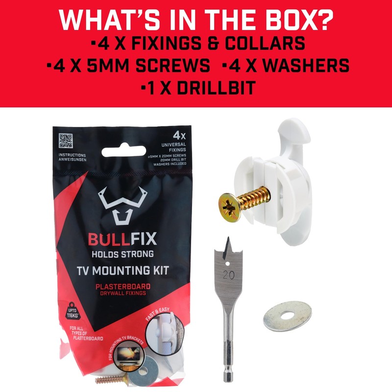 Bullfix TV Kit - Plasterboard Fixings for TV Bracket, Heavy