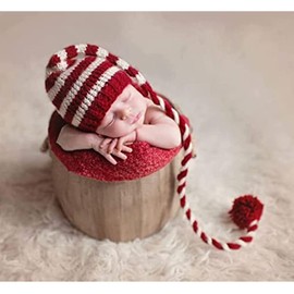 BxuanW Christmas Newborn Photography Props Baby Photo Props Photoshoot Xmas Santa Outfit Claus Red Long Hat
