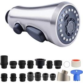 Hibbent Pull Down Spray Head for Kitchen Faucet, NSF/ANSI/CAN 61 & CUPC Certified 3-Function Spray Nozzle, 15 Adapters, Sink Faucet Head Replacement Compatible with Moen, Delta, Kohler, Brushed Nickel