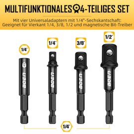 Impact Wrench Adapter & Magnetic Bit Holder | Pack of 4 1/4 Inch Hex Shank Extension to 1/4 Inch, 3/8 Inch and 1/2 Inch Drive