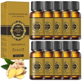 ANKOOY Paquete De 10 Aceite De Jengibre Para Drenaje Vientre, Aceite De Jengibre Aceite De Masaje De Drenaje Linfático, Aceite De Jengibre Para Drenaje Linfático Natural, Aceite De Masaje De