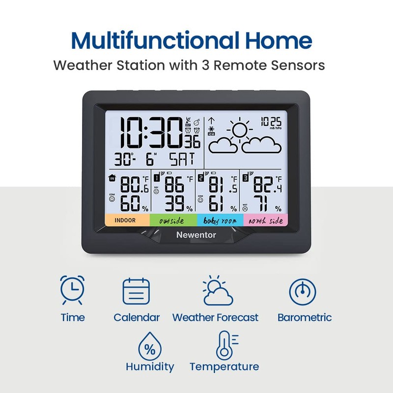 Newentor Weather Station Wireless Indoor Outdoor Multiple Sensors, Digital Atomic
