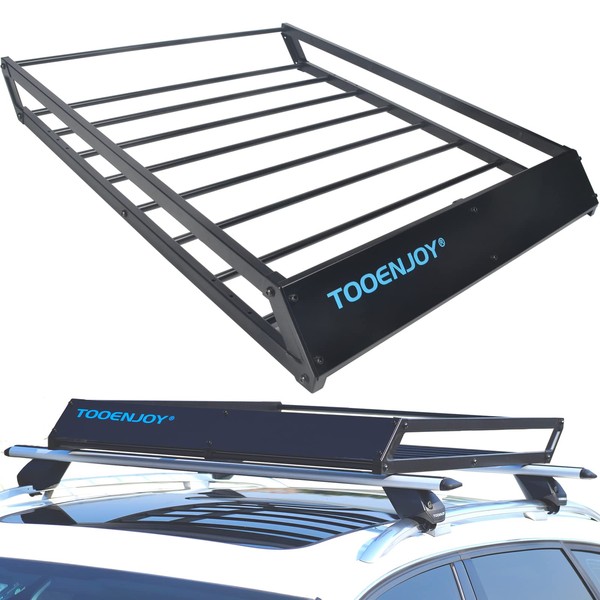 TOOENJOY Roof Rack Cargo Basket, 43’’x 35’’x 4.7’’, Anti-Rust Rooftop Cargo Carrier with Removable Wind Fairing, Universal Car Top Luggage Holder for Car, SUV and Truck, 150 lbs Capacity