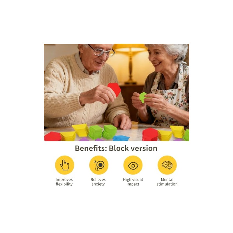 Memory Activities for Seniors, Wooden Pattern Blocks Tiles Matching Puzzle