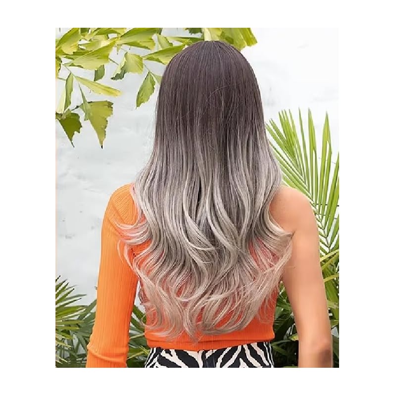 Ombre Blonde Synthetic Wig with Bangs - Long Natural Wavy