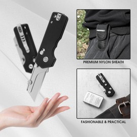 VIRENKNIFE Folding Utility Knife, Pocket Knife，EDC Razor Knife with Rail Lock and G10 Handle, Quick Change Blade Box Cutter with Pocket Clip and Nylon Sheath for Office, Factory，Work