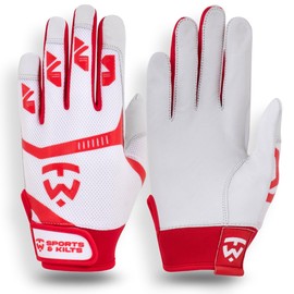 TW sports & kilts TW Baseball/Softball Batting Gloves for Youth. (White/Red, Small)