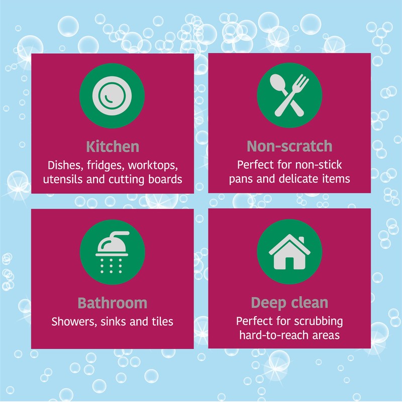 Kleeneze KL076472EU7 Star Scrubbing Sponges, Cleaning Pads, Scourer, Treated with