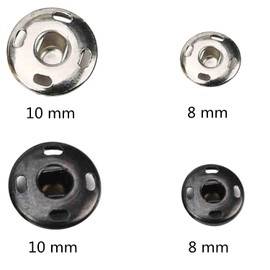 120 Sets Sew-on Snap Buttons, 8 mm & 10 mm Metal Snaps Fasteners Spring Press Studs Buttons for Sewing Clothing, Black & Silver