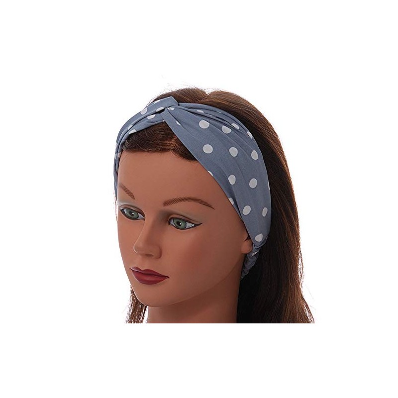 Grey and White Polka-Dotted Twisted Fabric Elastic Headband/Headwrap
