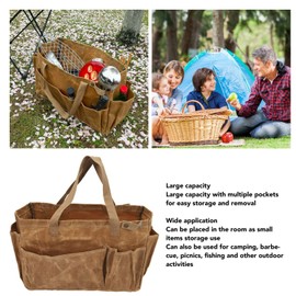 Fockety Garden Tool Bag, Canvas Tool Bag Large Waterproof Garden Tool Organizer Gardening Tote Bag Organizer Tool Storage Bag with Comfortable Carry Handle for Camping (Khaki)