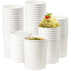 Fit Meal Prep Paquete de 25 envases de sopa de papel blanco de 32 oz con tapas, envases desechables para alimentos de restaurante, tazas de helado enrolladas para llevar, ideales para ensaladas
