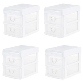 Gracious Living 2 Drawer Desktop & Countertop Organizer with Flip Top Lid for Office Supplies and School Supplies, White/Clear (4 Pack)