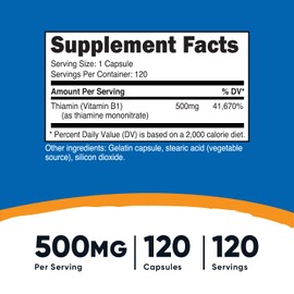 Nutricost Vitamin B1 (Thiamin) 500mg, 120 Capsules (2 Bottles)