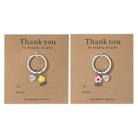 PATIKIL Teacher Appreciation Keychain Gifts, Cute Flower Pendant Charm Keyring Purse Bag Accessories Car Ring Pendant for Handbag Keys, Yellow/Pink