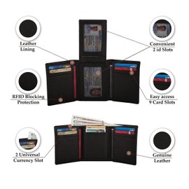 Maison De Noah Grain Leather RFID Blocking Trifold Wallet for Men - Milled Black