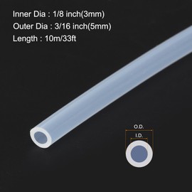 Rebower 33ft 1/8" ID x 1/4" OD Silicone Tubing Clear 3mm x 5mm Industrial Plastic Tubing Pure Silicone Hoses for Pump Siphoning Draining Irrigation Brewing
