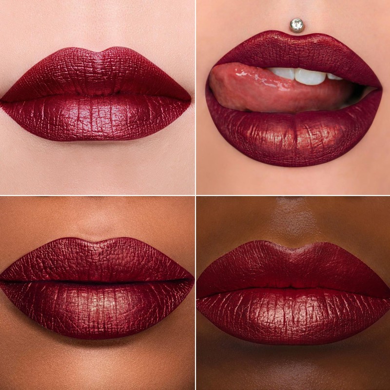 MAKI YIKA Dark Red Lipstick for Women Metallic Lipsticks Glitter
