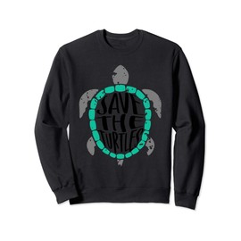 Save The Turtles Cute and Trendy Distressed Turtle in Teal Sweatshirt