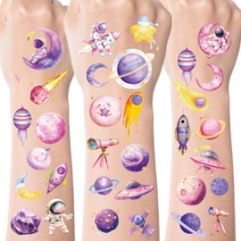 Two The Moon Birthday Temporary Tattoos - 280+ Outer Space 2nd Birthday Decorations for Girl Pink Moon Star Astronaut Tattoo Stickers for 2 Years Old Kids Space Planet Theme Party Favors Supplies