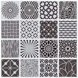 Rolin Roly Hollow Carving Geometry 15x15cm for Drafting, 32 Types, Set of 16 Templates, DIY Scraps, Stencil Sheets, Educational Painting, Perforated White (Cset)