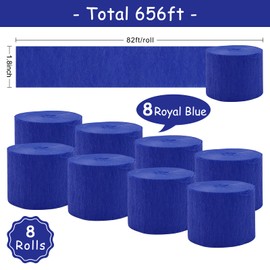 8 Rolls Royal Blue Crepe Paper Streamers Party Streamers Photo Booth Backdrop Party Supplies for Birthday Baby Shower Sea Hanukkah Galaxy Party Decorations（Total 656ft）