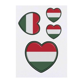4 x 'Hungary Flag Heart' Temporary Tattoos - Water Resistant, Skin-Safe, Non-Toxic Transfers, Mixed Sizes (TO00062732)