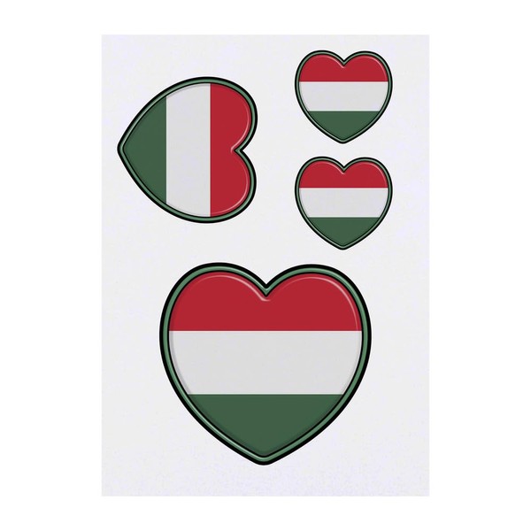 4 x 'Hungary Flag Heart' Temporary Tattoos - Water Resistant,