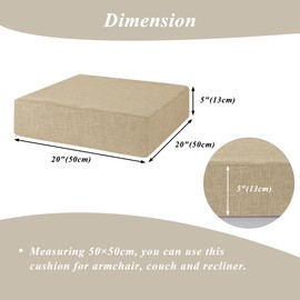 FlyGulls Recliner Cushions for Elderly 20"x20"x5" Extra Large Seat Cushion for Couch Armchair Wicker Chairs Square Chair Cushions with Non-Slip Backing and Textured Washable Cover Beige