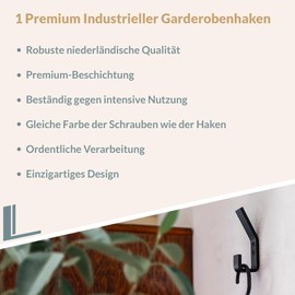 Marcellis Premium Hooks, Matt Black, 5 x Industrial Hooks (80 kg Load Capacity) - Designed for Easy Use with High-Quality Workmanship and Mounting Material - 11 x 2 x 4.2 cm (H x W x D)