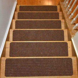 Stair Treads Collection Set of 9 Indoor Skid Slip Resistant Carpet Stair Tread Treads (8 inch x 30 inch) (Brown, Set of 9)
