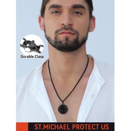 FaithHeart Archangel Saint Michael Necklace, Stainless Steel Protective Pendant Saint Michael Necklace with Ear, Religious Amulet with Gift Box for Christmas, Birthday, Stainless Steel, No Gemstone