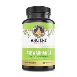 Ancient Bliss Ashwagandha with L-Theanine & Black Pepper Extract Capsules, Energy & Natural Mood Support Supplement, Focus Supplement for Adults